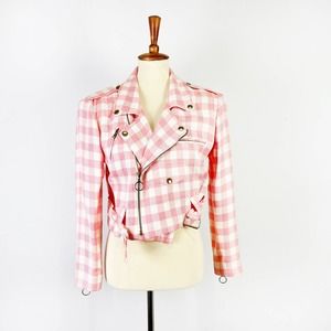 Vintage ABS Petites 90s y2k pink gingham checkered motorcycle jacket Size Medium